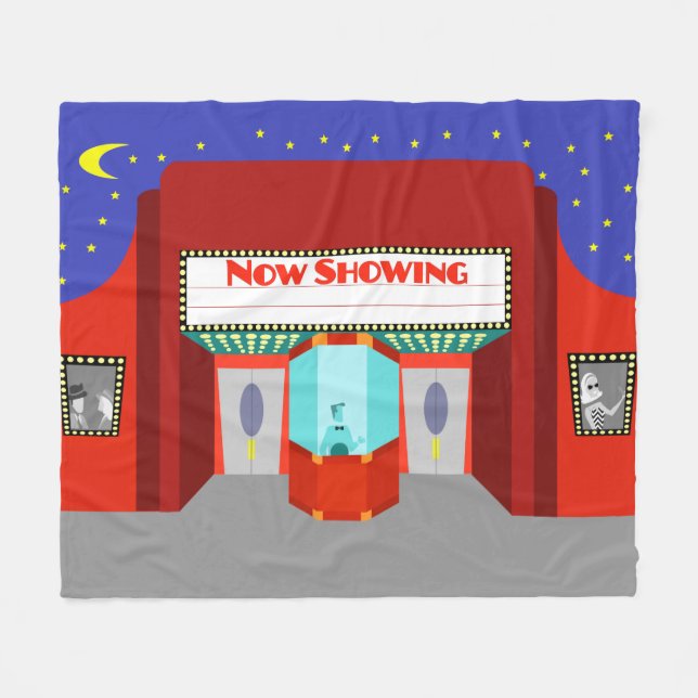 Retro Movie Theatre Fleece Blanket (Front (Horizontal))