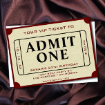 Retro Movie Ticket Admit One 50th Birthday Party Invitation<br><div class="desc">Tan brown and dark red burgundy retro movie theatre cinema ticket stub 5x7 50th birthday party invitation.  Personalize it by adding your party details and change the age to suit your occasion.  Unisex design for men and for women.  Perfect for any person aged fifty.</div>