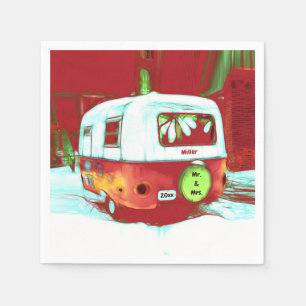 Retro Mr. And Mrs. Christmas Red Green Camper Napkin