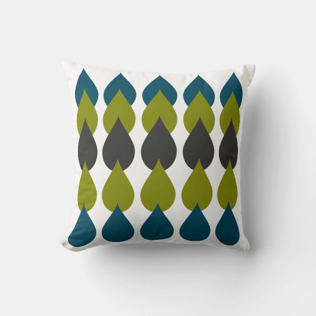 Retro Multi Blue Green Teardrop Throw Pillow (Front)