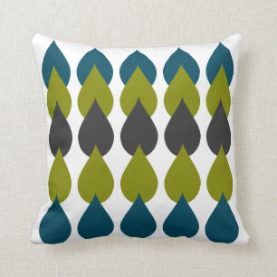 Retro Multi Blue Green Teardrop Throw Pillow