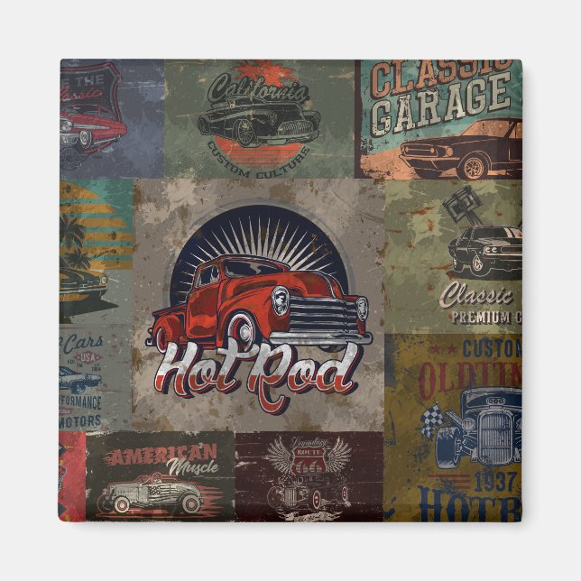 Retro Multi Colour Car Magnet (Front)