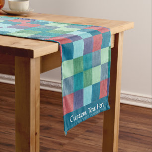 Retro Multi-Colour Chequered Quilt Square Pattern Short Table Runner