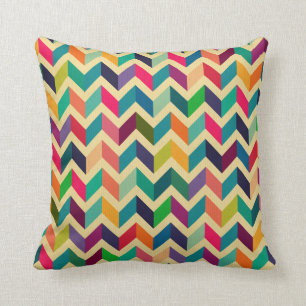 Retro multi colour chevron zig zag  vintage trendy throw pillow