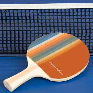 Retro Multi-colour Pastel Stripes personalize-Name Ping Pong Paddle