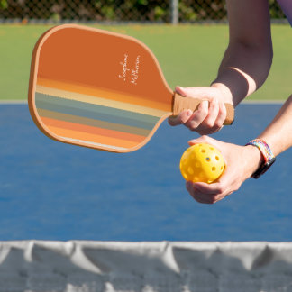 Retro Multi-coloured Pastel Stripes personalize Pickleball Paddle