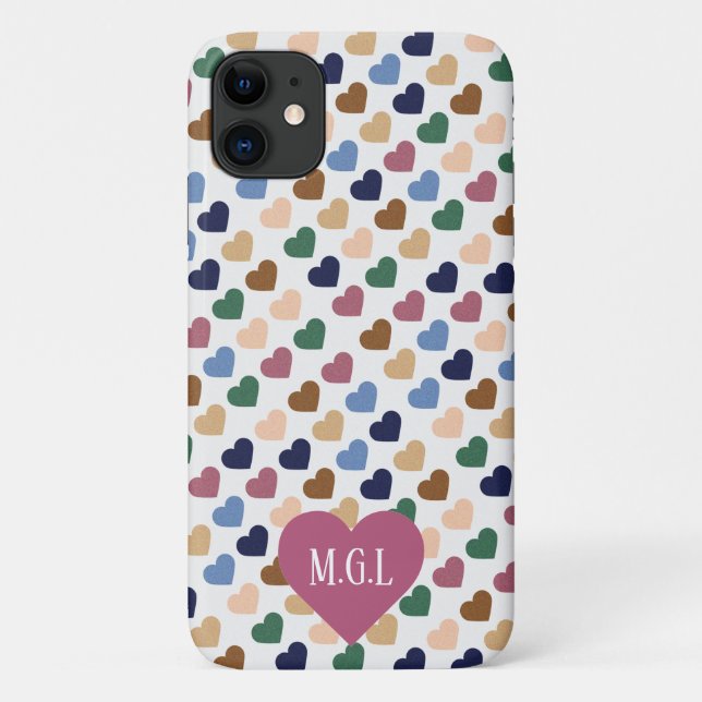 Retro Multi-Coloured Small Hearts Pattern Monogram Case-Mate iPhone Case (Back)