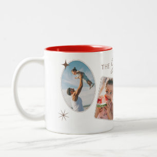 Retro Multi Photo Collage Custom Name Red Interior Two-Tone Coffee Mug