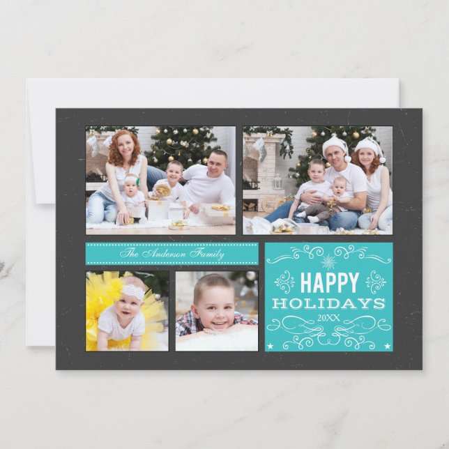 Retro Multi Photo Happy Holidays Card (Front)