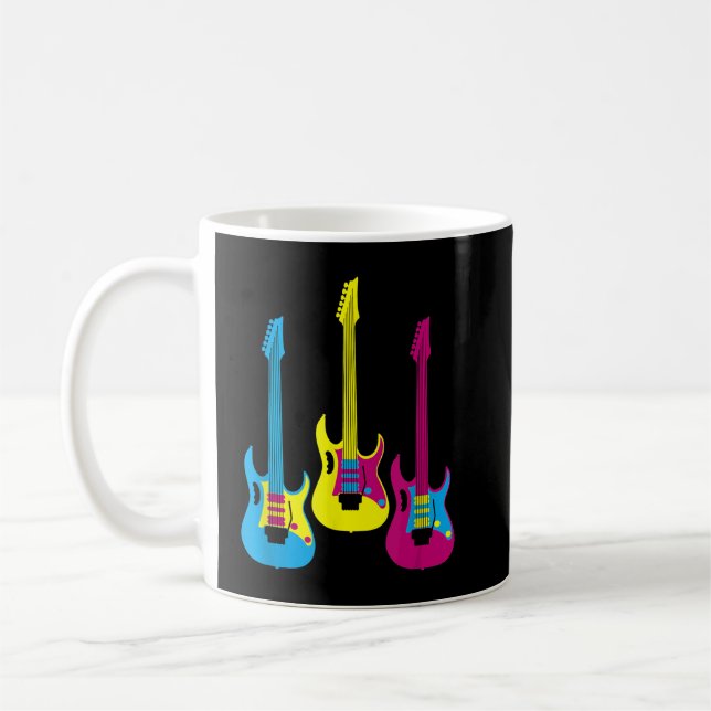 Retro Multicolor CMYK Electric Guitar Graphic Lead Coffee Mug (Left)