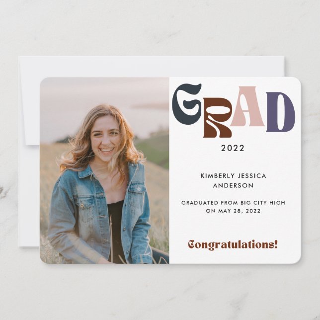 Retro Multicolor Typography Photo 2022 Graduation Announcement (Front)