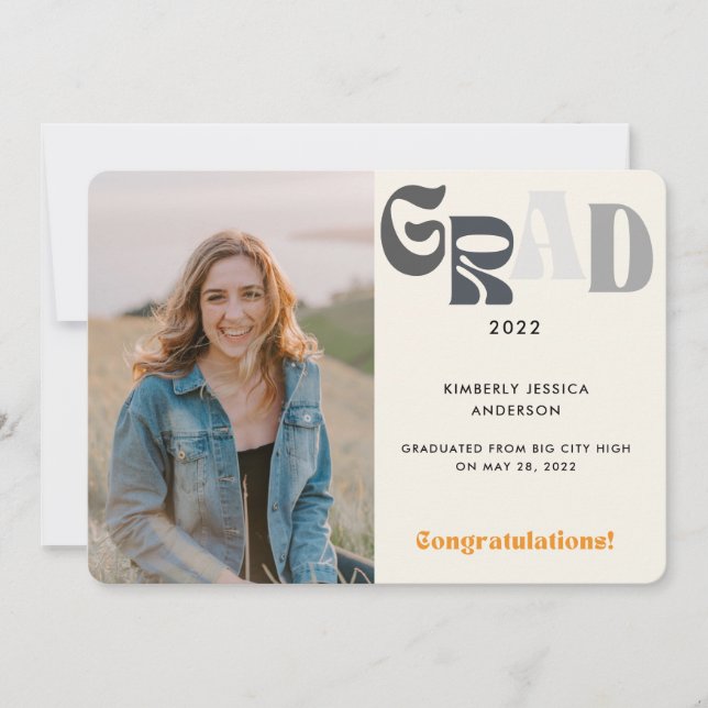 Retro Multicolor Typography Photo 2022 Graduation  Announcement (Front)