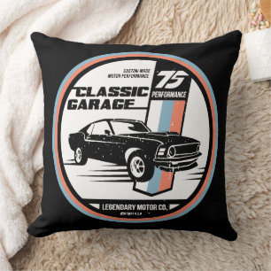 Retro Muscle Car Revival Tee Throw Pillow