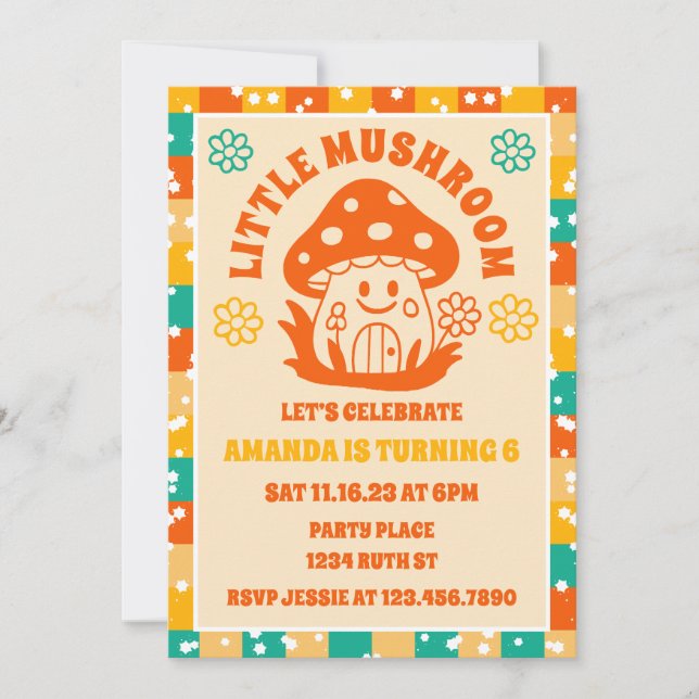 Retro Mushroom Fall Birthday Party Photo Invitation (Front)