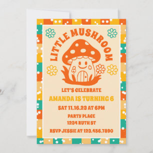 Retro Mushroom Fall Birthday Party Photo Invitation