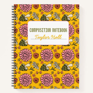 Retro Mushroom Floral Yellow Personalized Notebook