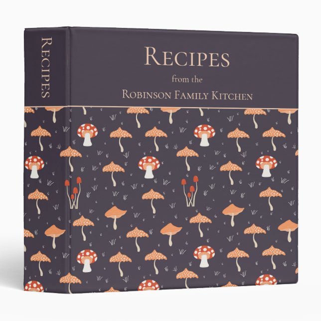 Retro Mushroom Pattern Family Recipes Binder (Front/Spine)