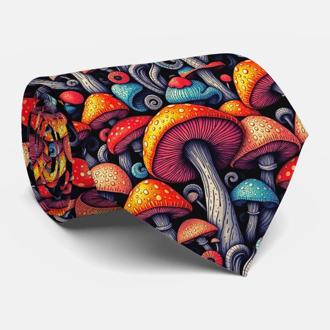 Retro Mushroom Whimsy Neck Tie (Rolled)