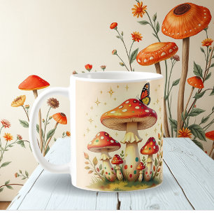 Retro Mushrooms and Butterfly Vintage Colors Coffee Mug