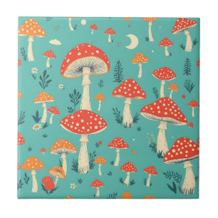 Retro Mushrooms in Vintage Colours Tile