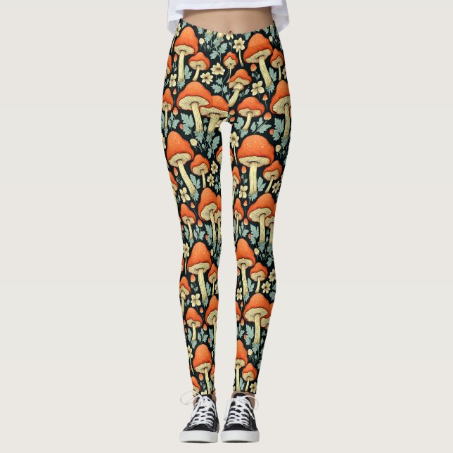 Retro Mushrooms Vintage Flowers Impossible Leggings (Front)