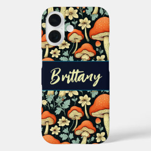 Retro Mushrooms Vintage Flowers Personalized iPhone 16 Case