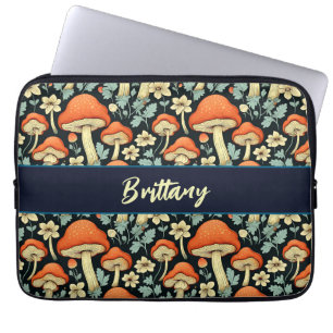 Retro Mushrooms Vintage Flowers Personalized Laptop Sleeve