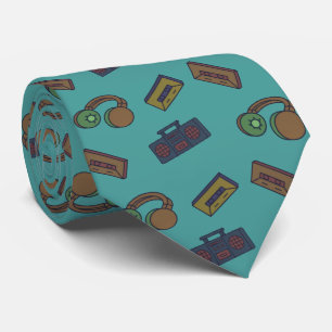 Retro Music Audio Collage Pattern Teal Tie