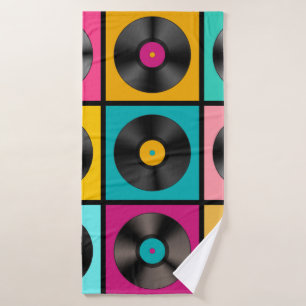Retro Music Background with Vinyl Records - vintag Bath Towel