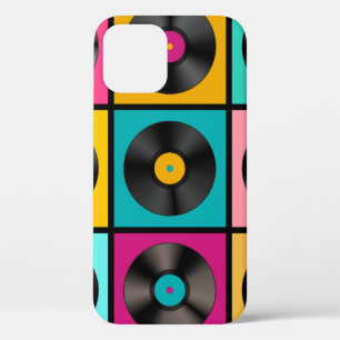 Retro Music Background with Vinyl Records - vintag iPhone 12 Case