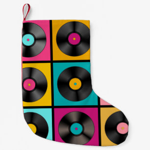 Retro Music Background with Vinyl Records - vintag Small Christmas Stocking