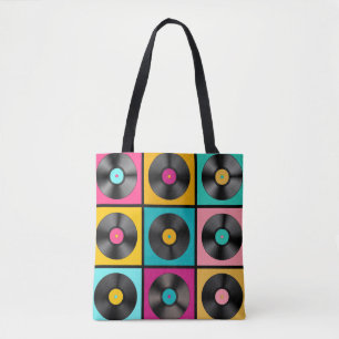 Retro Music Background with Vinyl Records - vintag Tote Bag