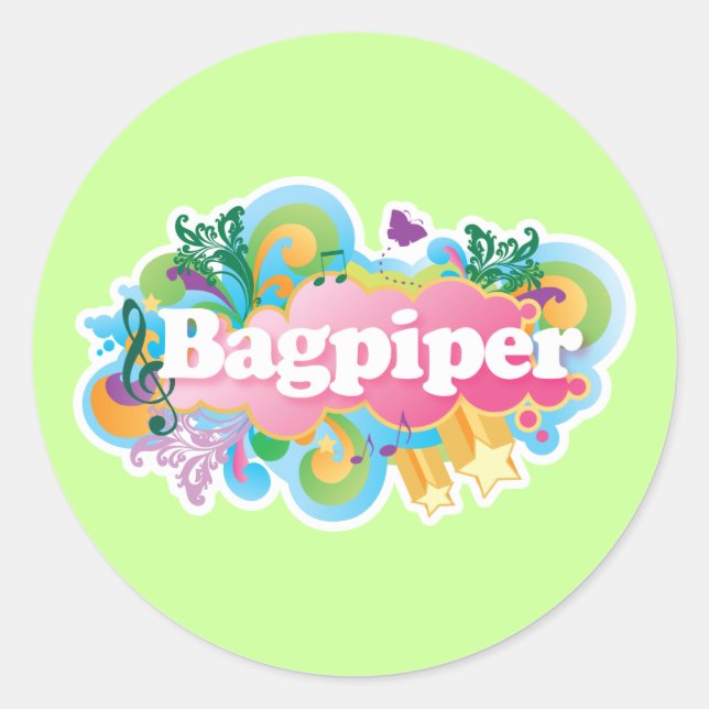 Retro Music Bagpiper Gift Classic Round Sticker (Front)