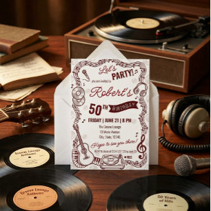 Retro Music Birthday Party Vinyl Invitation 