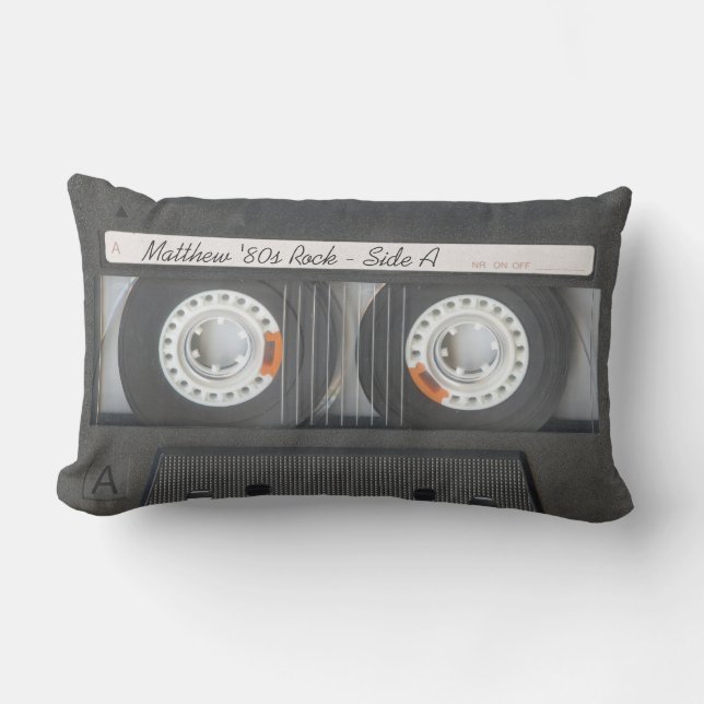 Retro Music Cassette Mix Tape Look Custom Text Lumbar Pillow (Front)