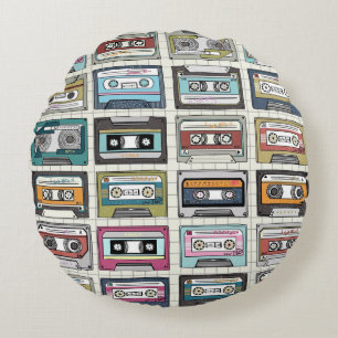 Retro Music Cassette: Nostalgic Icon Round Pillow