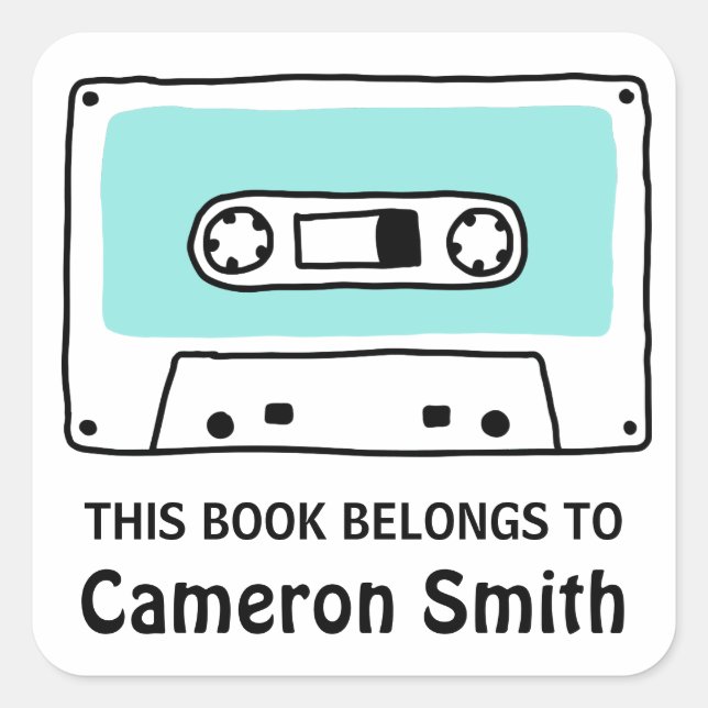 Retro music cassette tape bookplate book labels (Front)