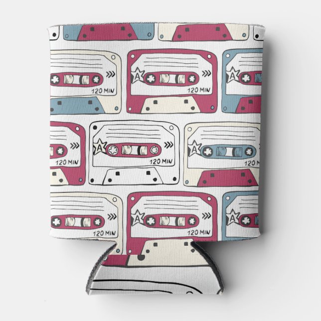 Retro Music Cassettes: Rock Background Pattern Can Cooler (Front)
