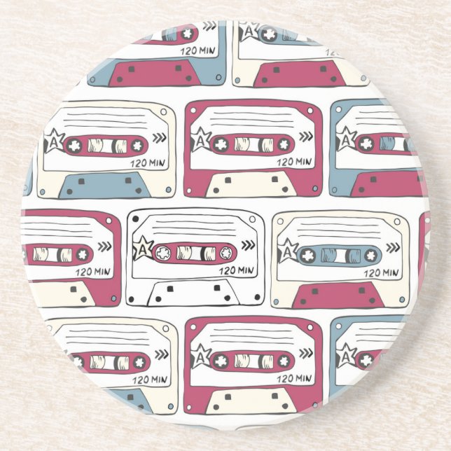 Retro Music Cassettes: Rock Background Pattern Coaster (Front)