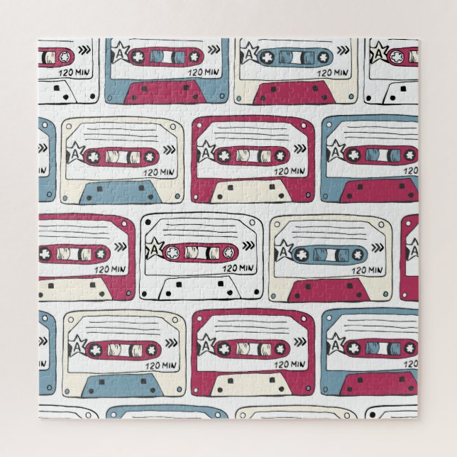 Retro Music Cassettes: Rock Background Pattern Jigsaw Puzzle (Vertical)