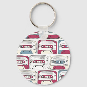 Retro Music Cassettes: Rock Background Pattern Keychain