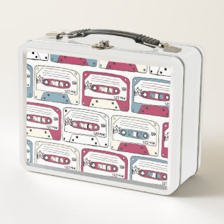 Retro Music Cassettes: Rock Background Pattern Metal Lunch Box
