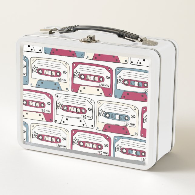 Retro Music Cassettes: Rock Background Pattern Metal Lunch Box (Front)