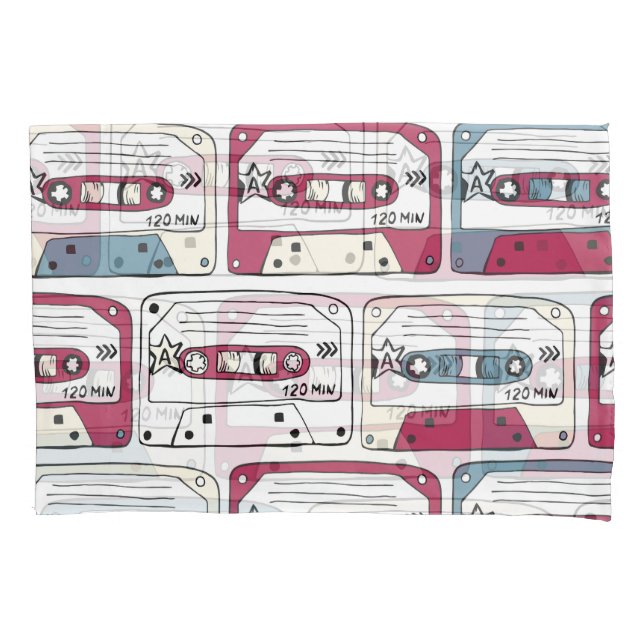 Retro Music Cassettes: Rock Background Pattern Pillowcase (Front)