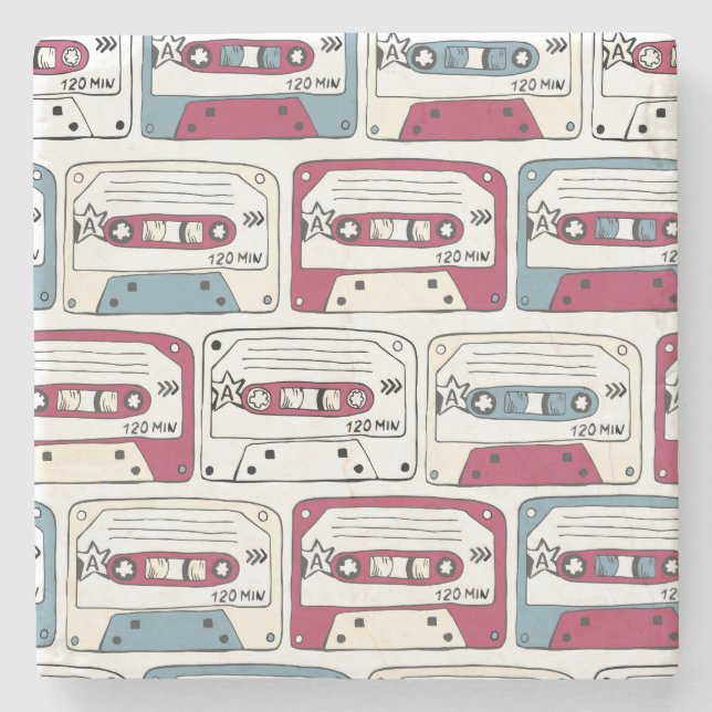 Retro Music Cassettes: Rock Background Pattern Stone Coaster (Front)