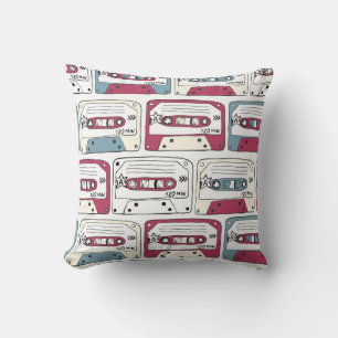 Retro Music Cassettes: Rock Background Pattern Throw Pillow