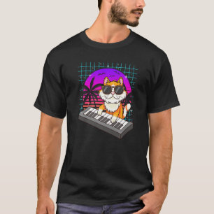 Retro Music Cat Synthesizers Keyboard Summer Women T-Shirt