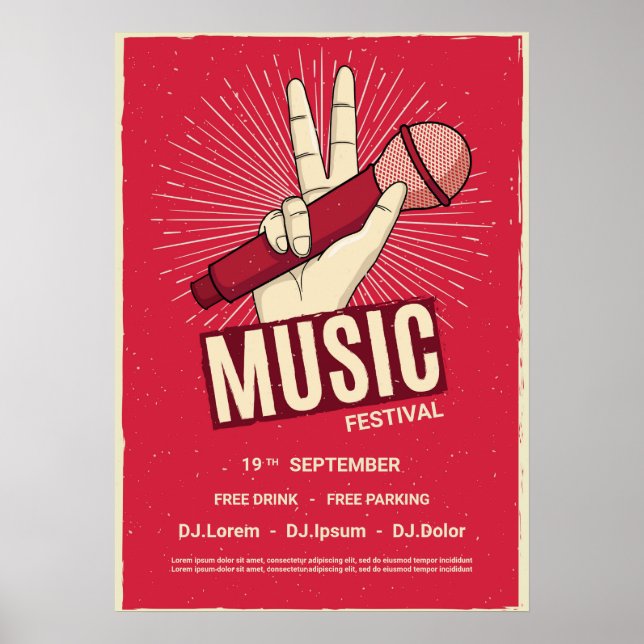 Retro music concert event announcement Invitation Poster (Front)