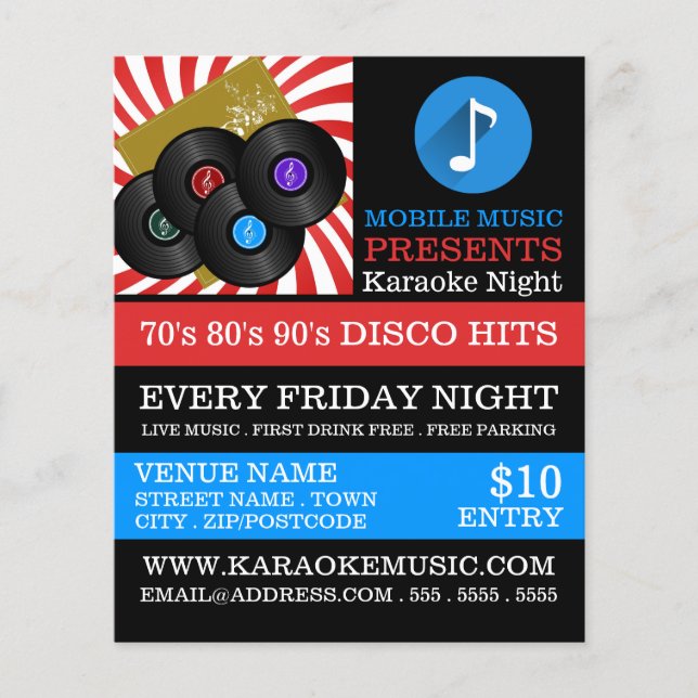 Retro Music Design, Karaoke Event Advertising Flyer (Front)