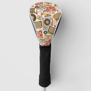 Retro music elements golf head cover